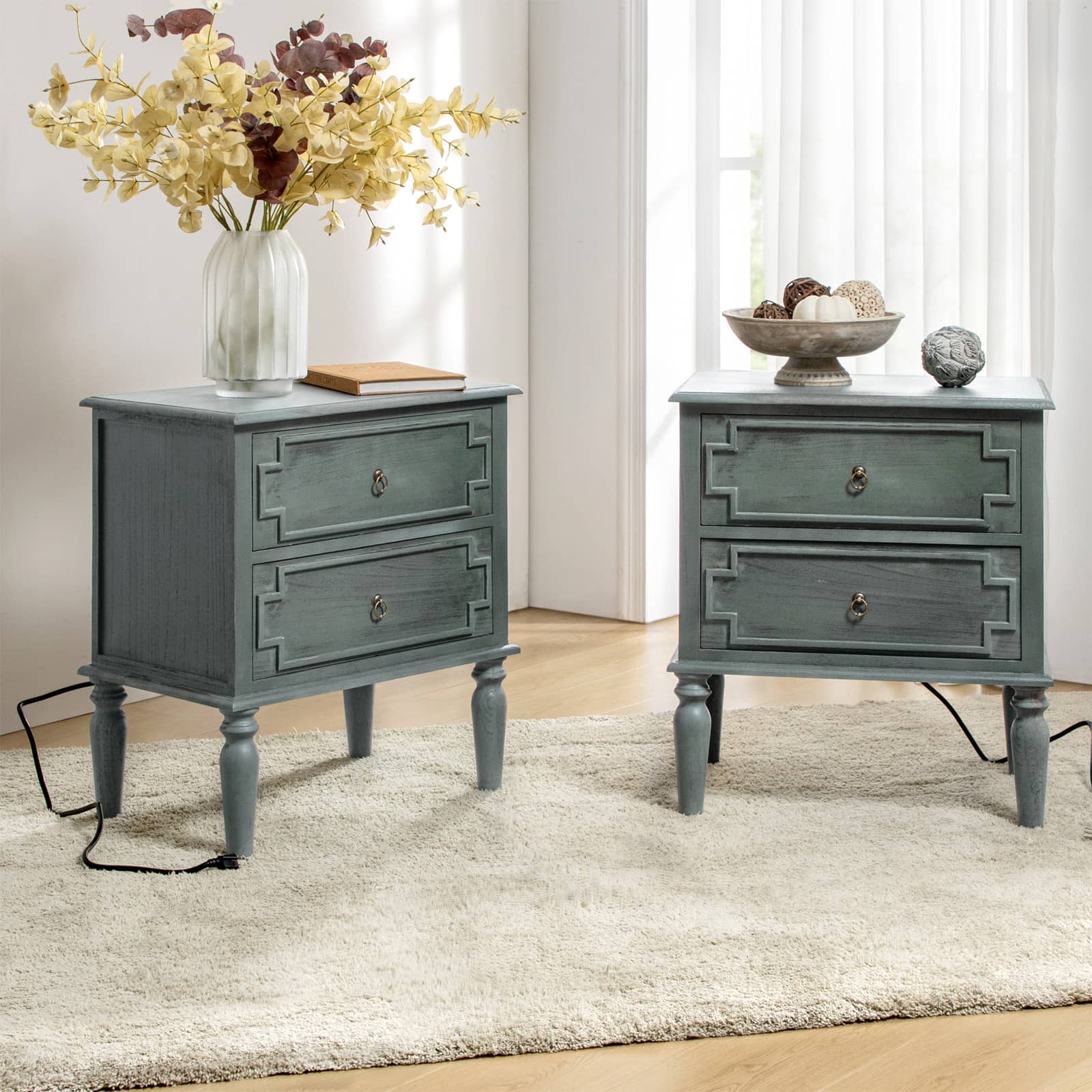 Joah 28"Tall Farmhouse 2-Drawer End Table with Built-in Charging - Image 36