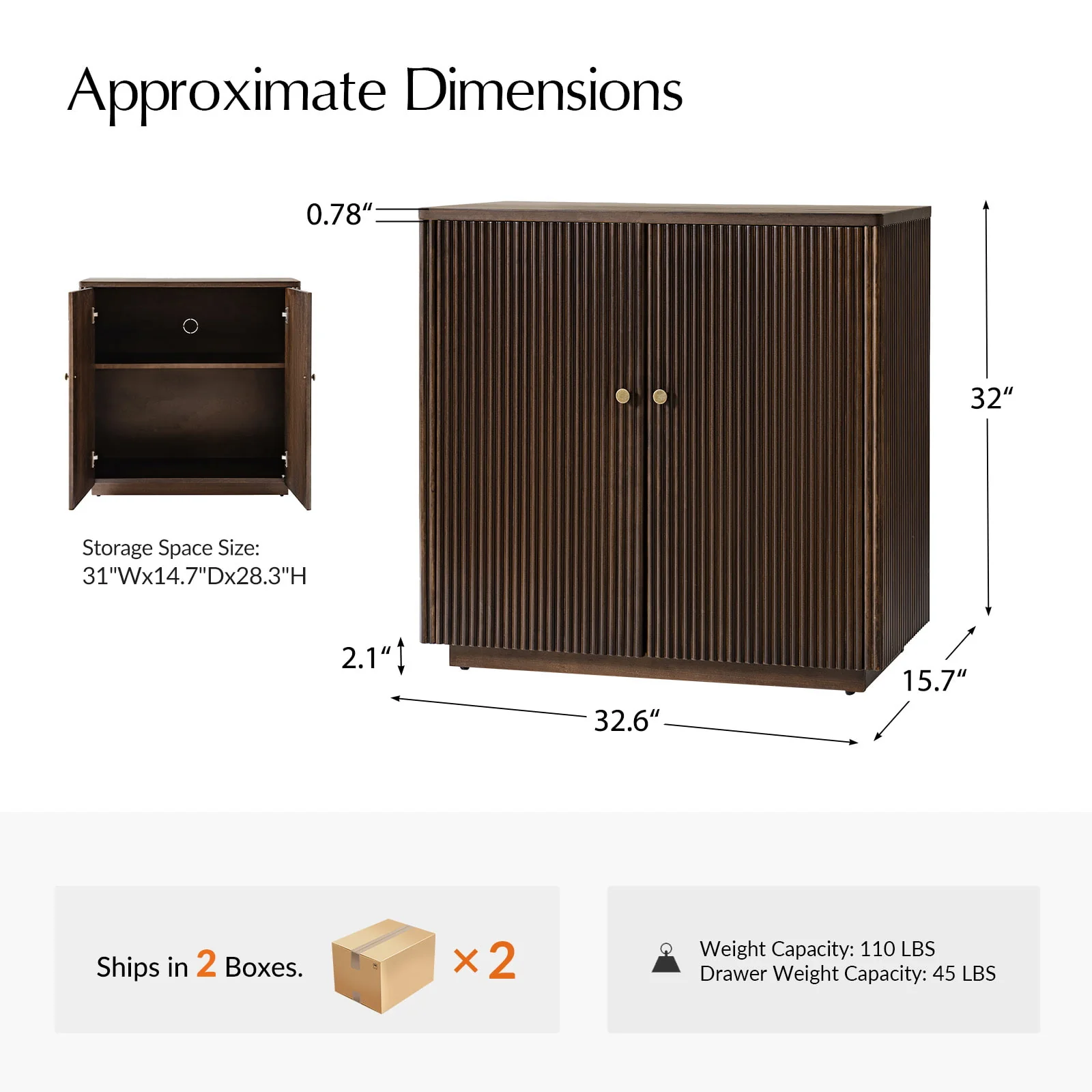 Modern Fluted Solid Wood 32" Tall 2 Door Accent Cabinet with Cable Management & Adjustable Shelf - Image 27