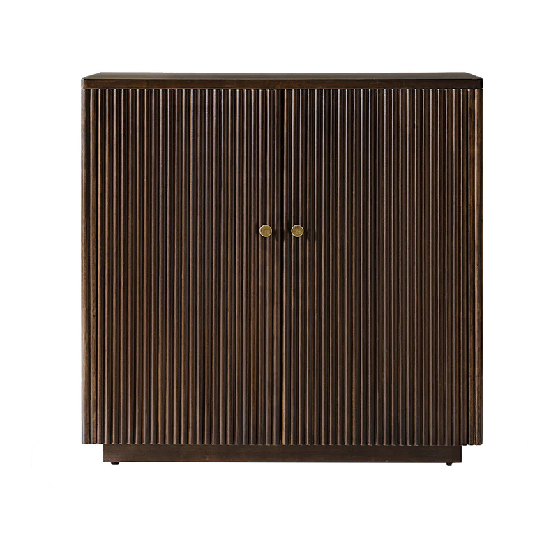 Modern Fluted Solid Wood 32" Tall 2 Door Accent Cabinet with Cable Management & Adjustable Shelf - Image 4
