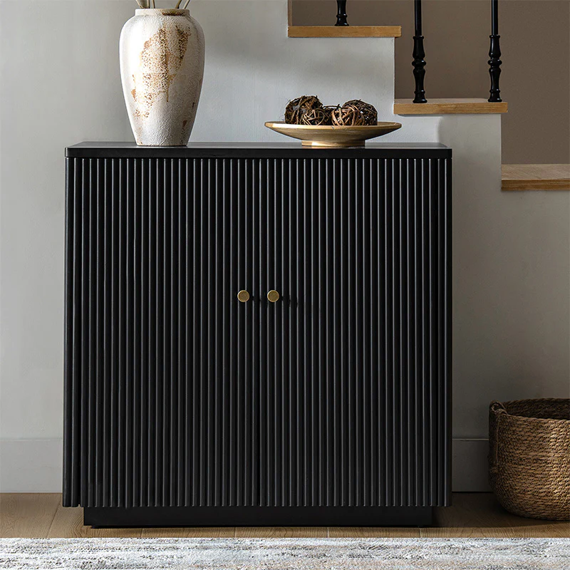 Modern Fluted Solid Wood 32" Tall 2 Door Accent Cabinet with Cable Management & Adjustable Shelf - Image 9