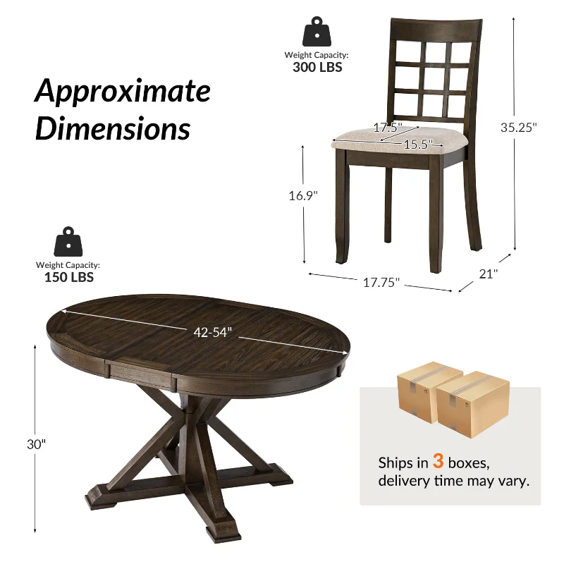 5-Piece American Country Extendable Round Dining Table with Solid Wood Chairs - Image 3