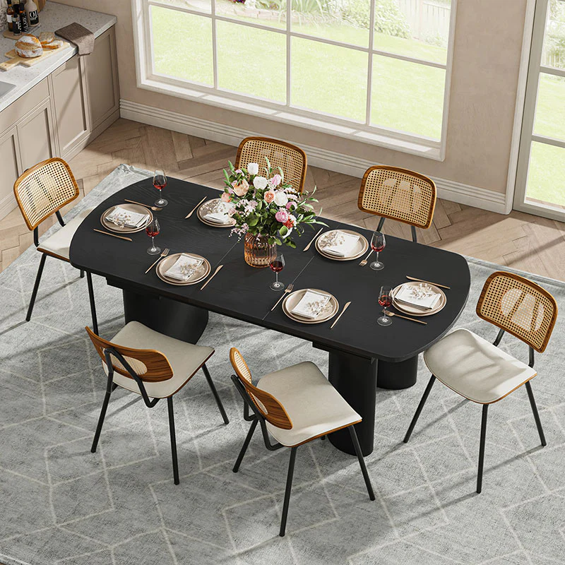 7-Piece Modern Space Saving Dining Table with Mid-Century Rattan Chairs Set - Image 13