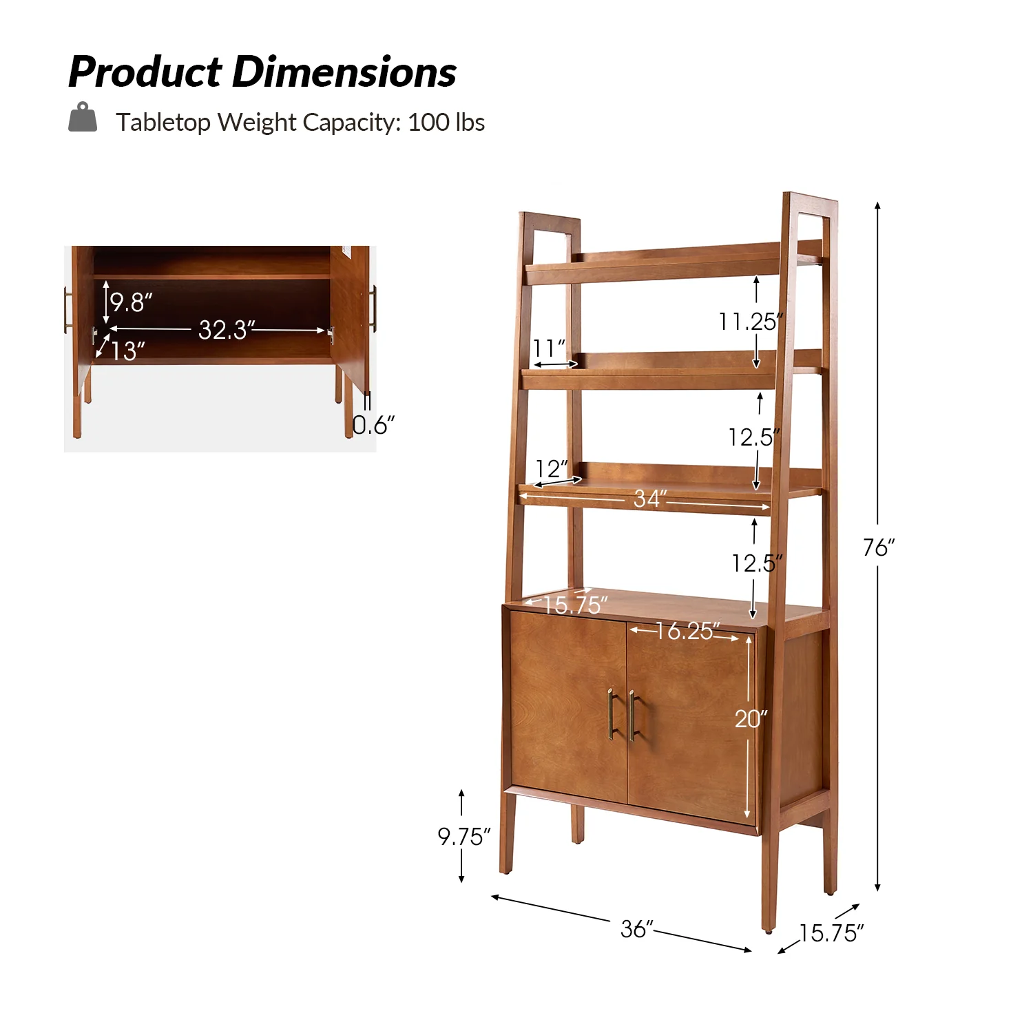 Andre 76"H x 36"W Solid Wood Ladder Bookcase - Image 3