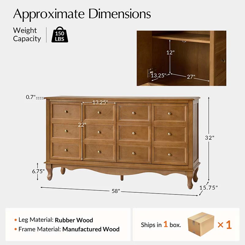 Antique-Inspired 4-Door Sideboard Cabinet - Decorative Drawer Illusion - Image 3