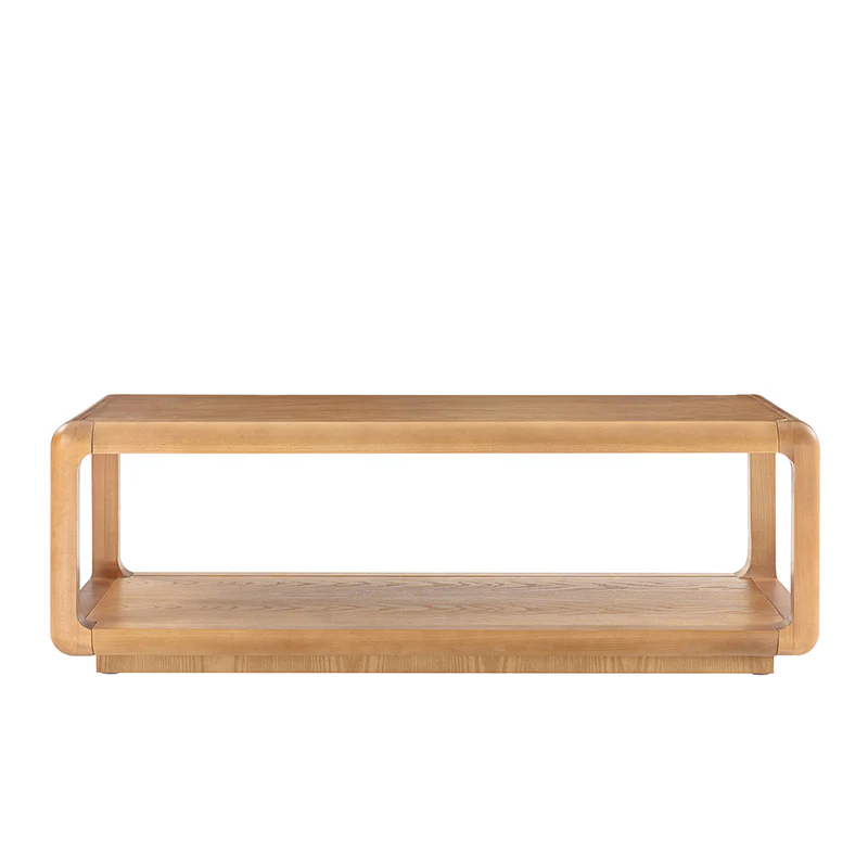 Arved Modern Solid Wood Coffee Table with Open Storage Compartment and Rounded Corners - Image 12