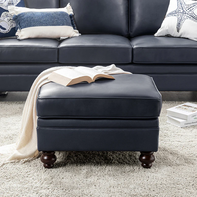 Basilio Contemporary Genuine Leather Ottoman for Living Room - Image 34