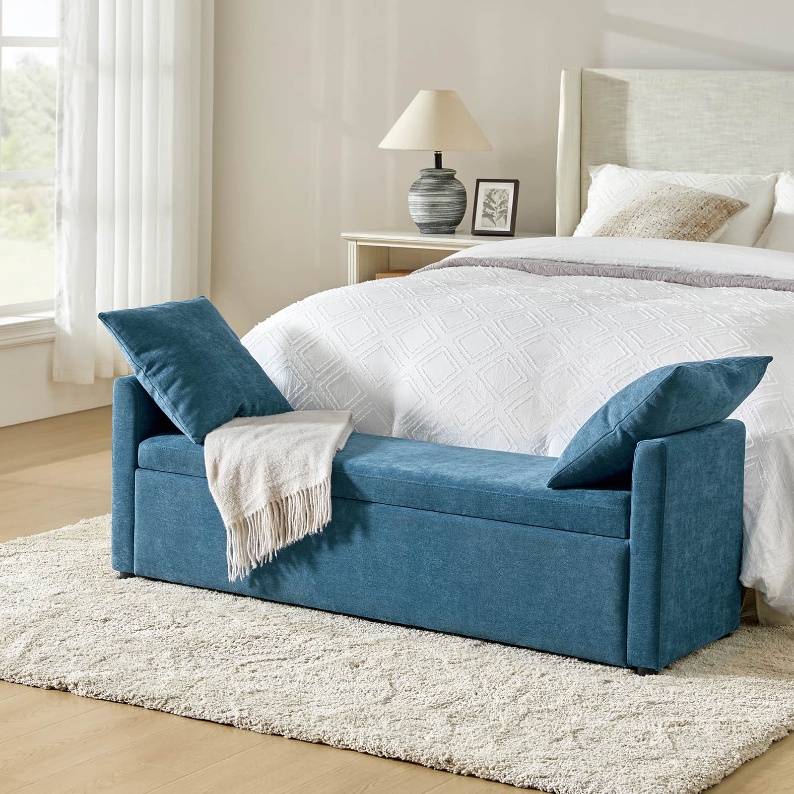 Benito 59.4" Wide End of Bed Storage Couch Bench with Two Throw Pillows - Image 33