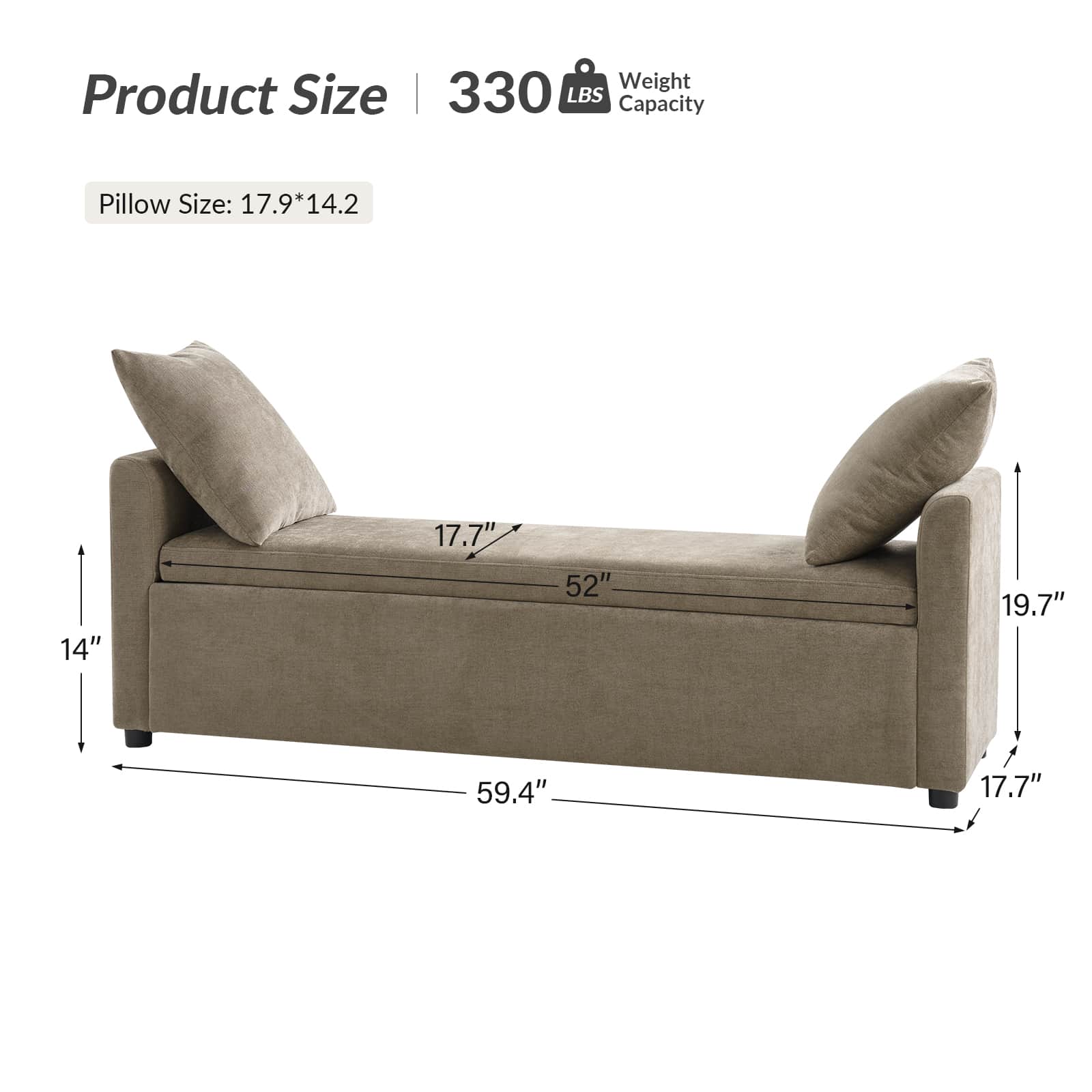 Benito 59.4" Wide End of Bed Storage Couch Bench with Two Throw Pillows - Image 48