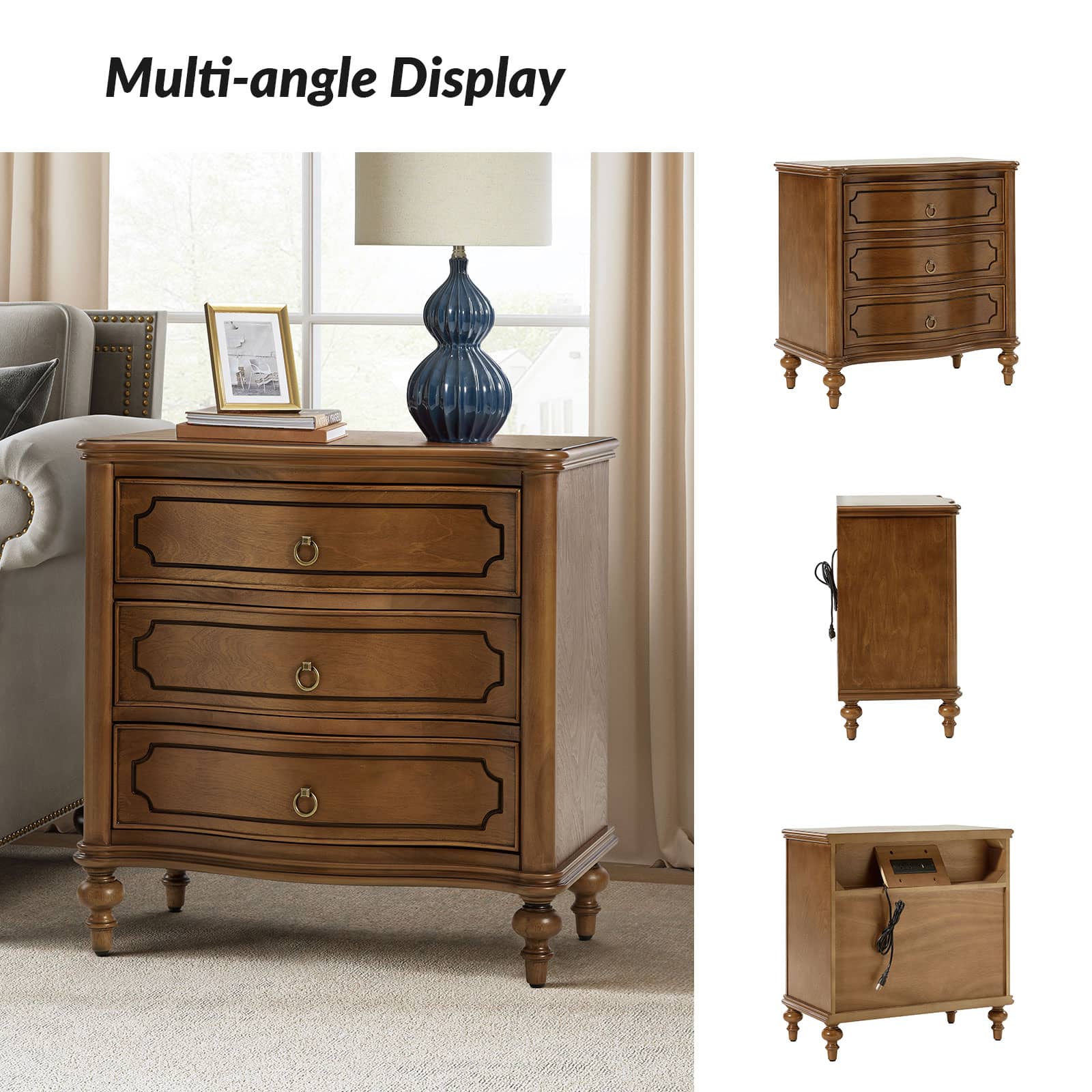 Bernhard 3-Drawer Traditional Style End Table Chest with Built-In Outlets(Optional Types) - Image 49
