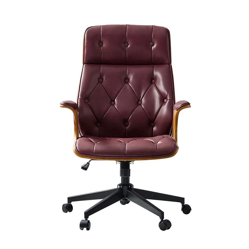 Brigida Curved Wood Back Genuine Leather Office Chair - Image 12