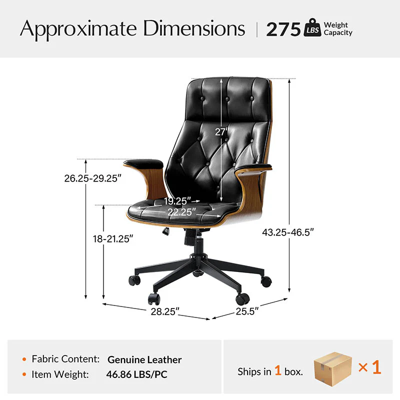 Brigida Curved Wood Back Genuine Leather Office Chair - Image 19