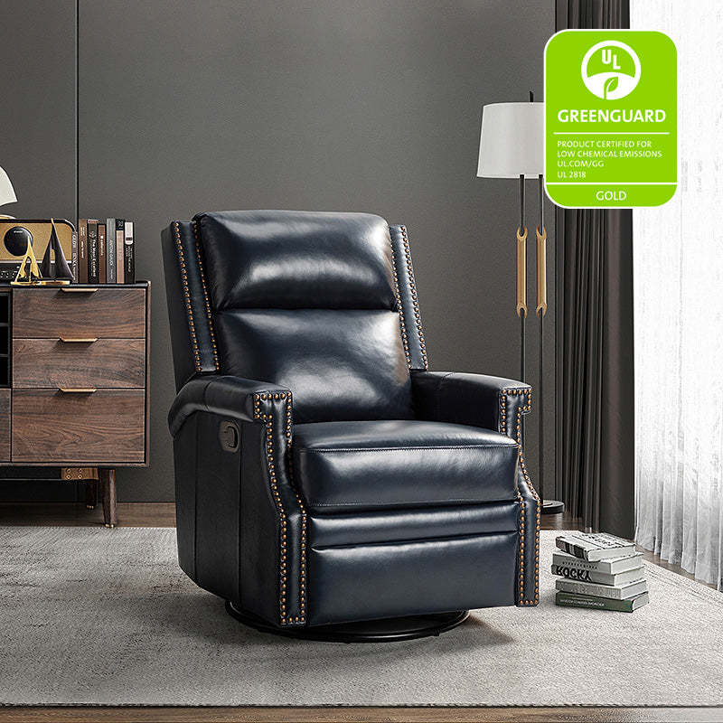 Canace Modern Genuine Leather Manual Glider Rocker Recliner - Image 11