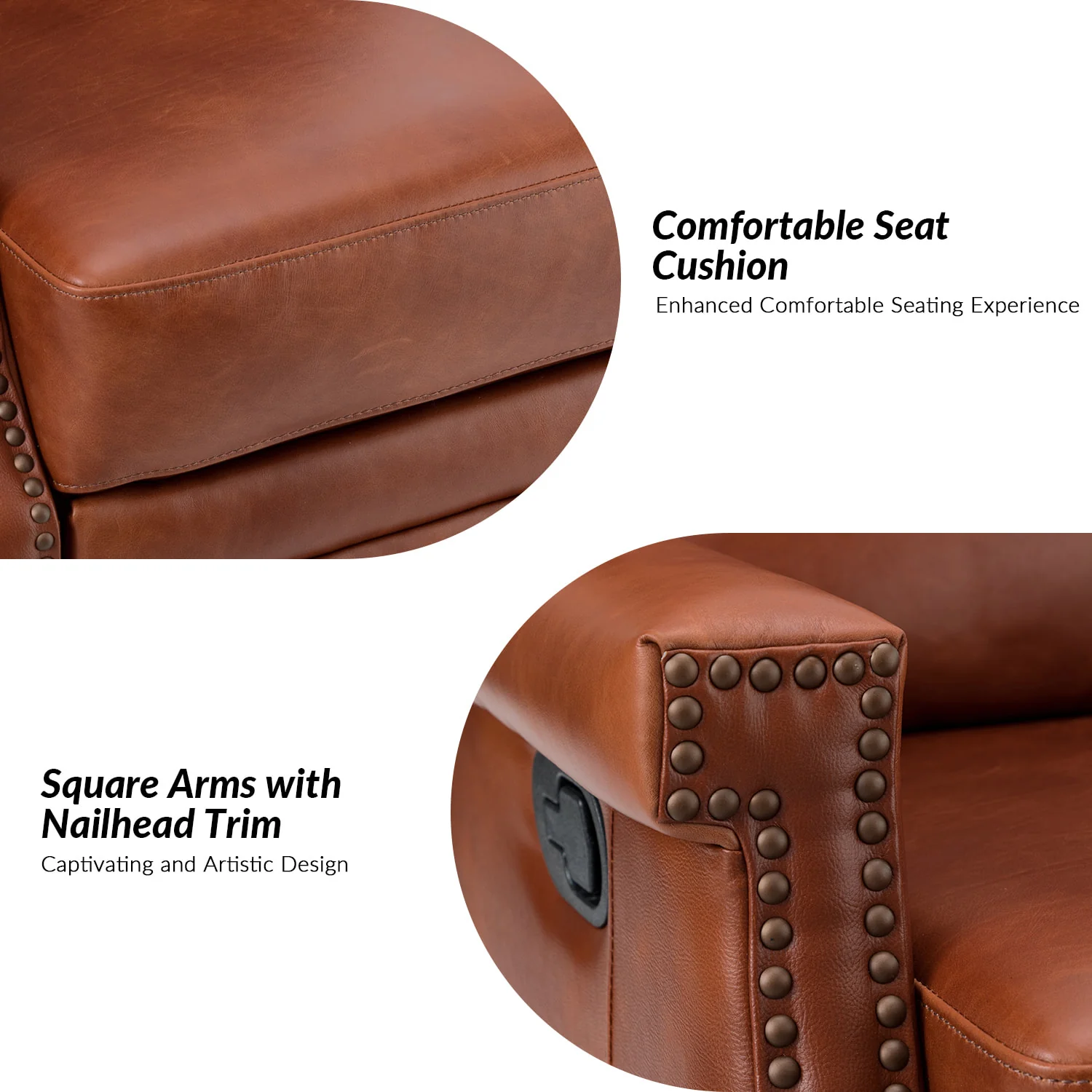 Canace Modern Genuine Leather Manual Glider Rocker Recliner - Image 27