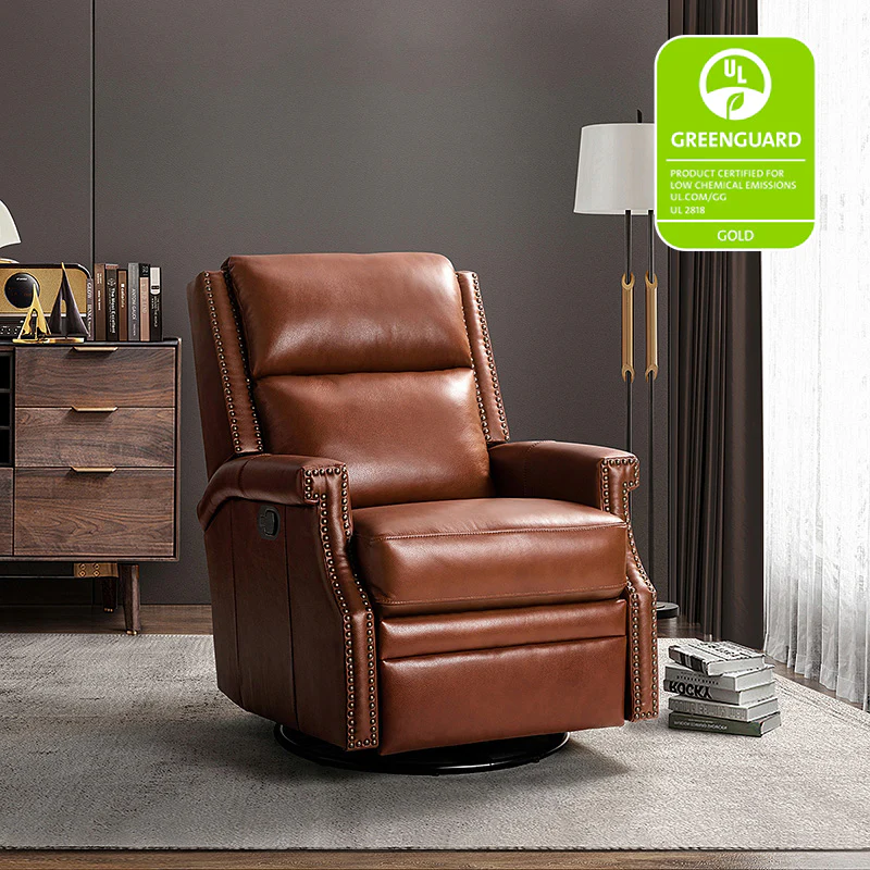 Canace Modern Genuine Leather Manual Glider Rocker Recliner - Image 29