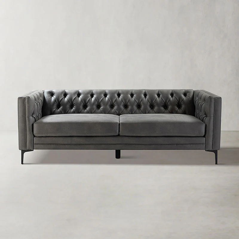 Capsa 84″ Vegan Leather Tufted Sofa – Mid-Century Glam, Durable & Breathable - Image 9