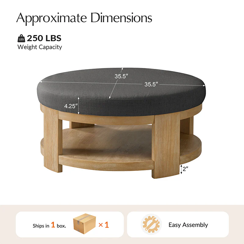 Celestia Modern Linen Round Ottoman with Storage Shelf - Image 11
