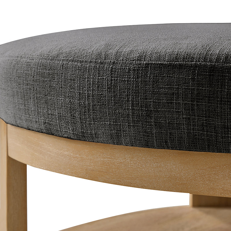 Celestia Modern Linen Round Ottoman with Storage Shelf - Image 16