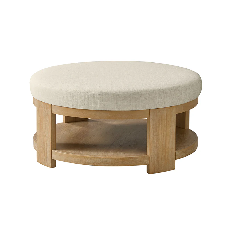 Celestia Modern Linen Round Ottoman with Storage Shelf - Image 20