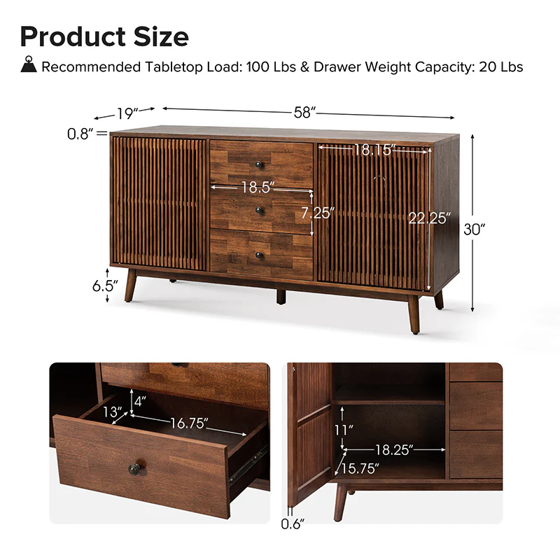Chris 58" Wide 3 Drawer Sideboard - Image 3