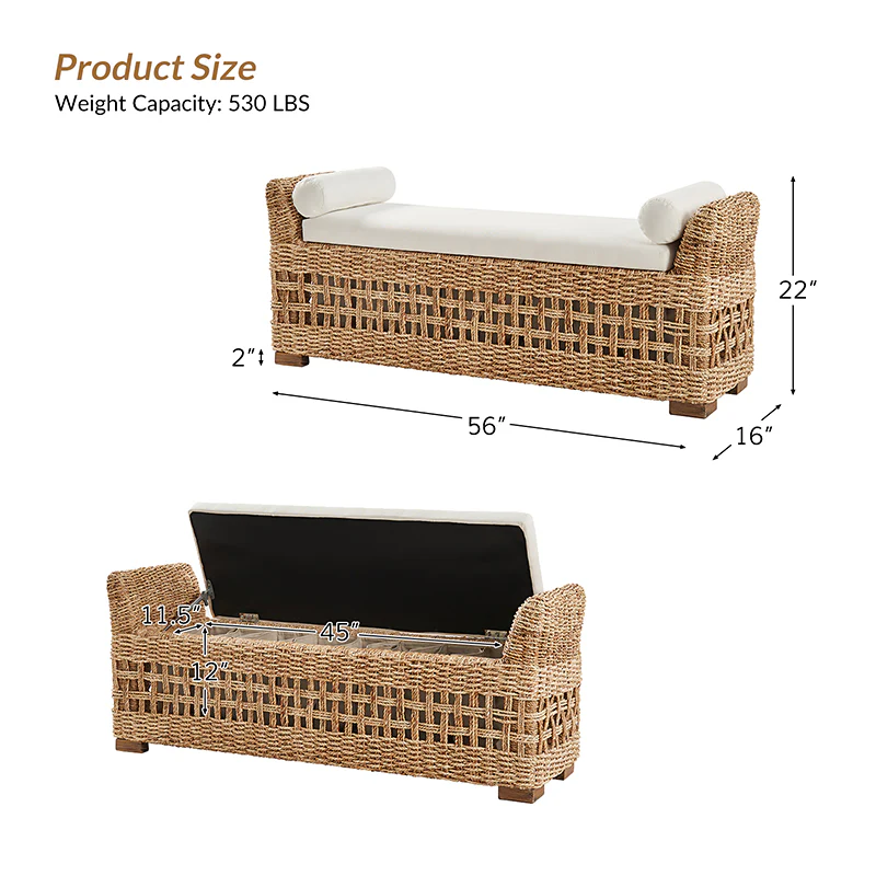 Coastal Charm: Leo Rattan Storage Bench - Image 3