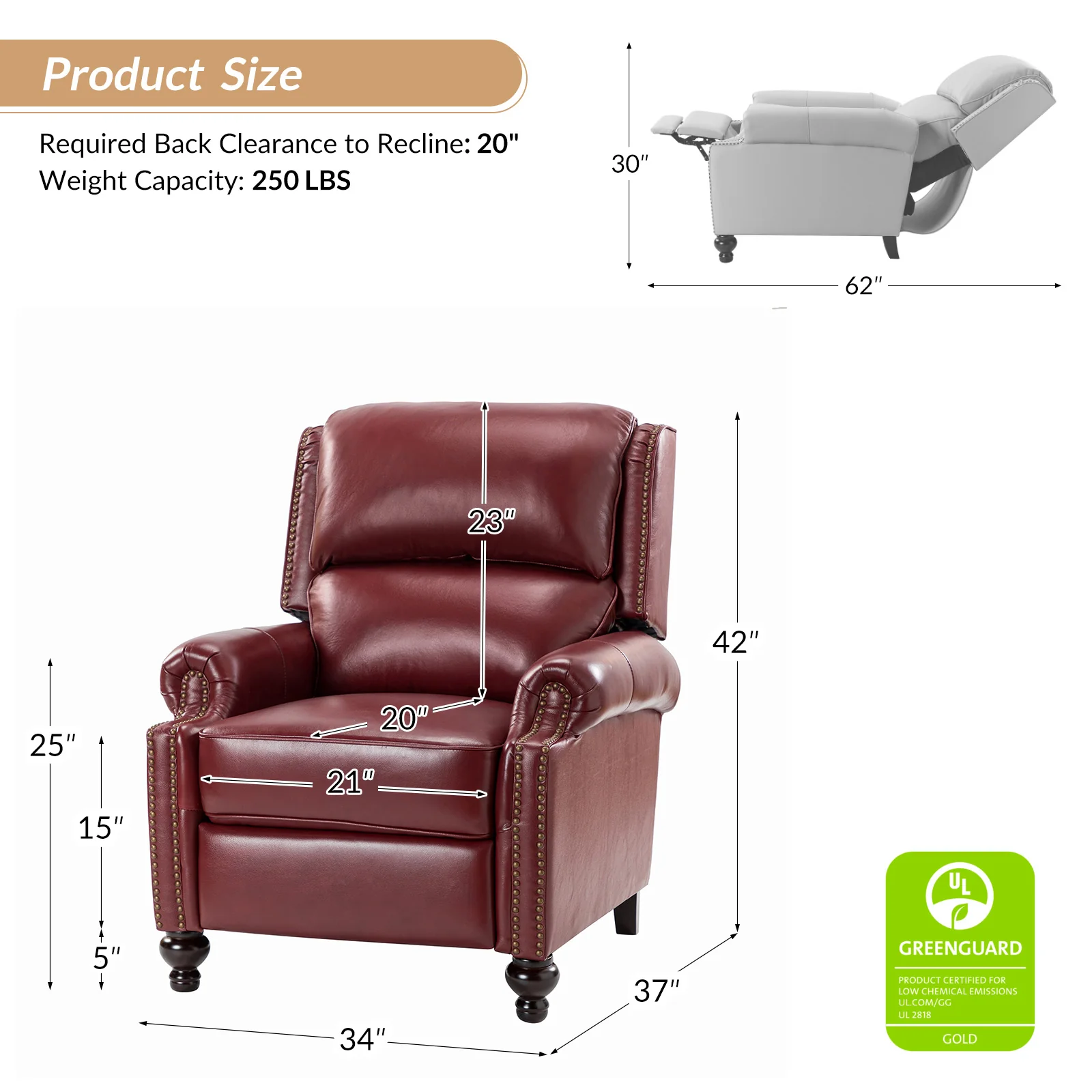 Consuela Mid-century Genuine Leather Recliner - Image 11