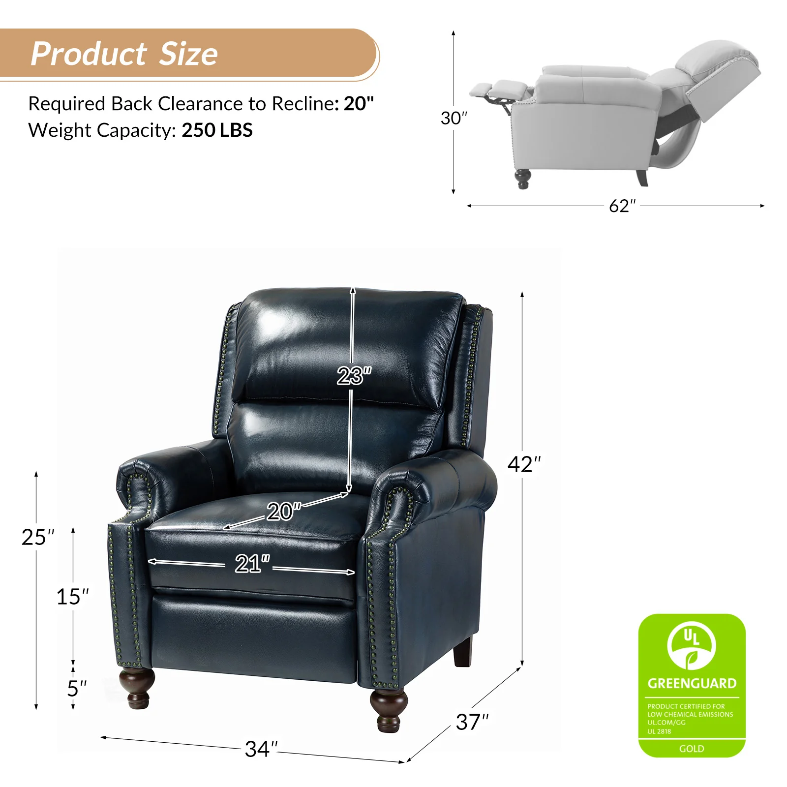 Consuela Mid-century Genuine Leather Recliner - Image 19