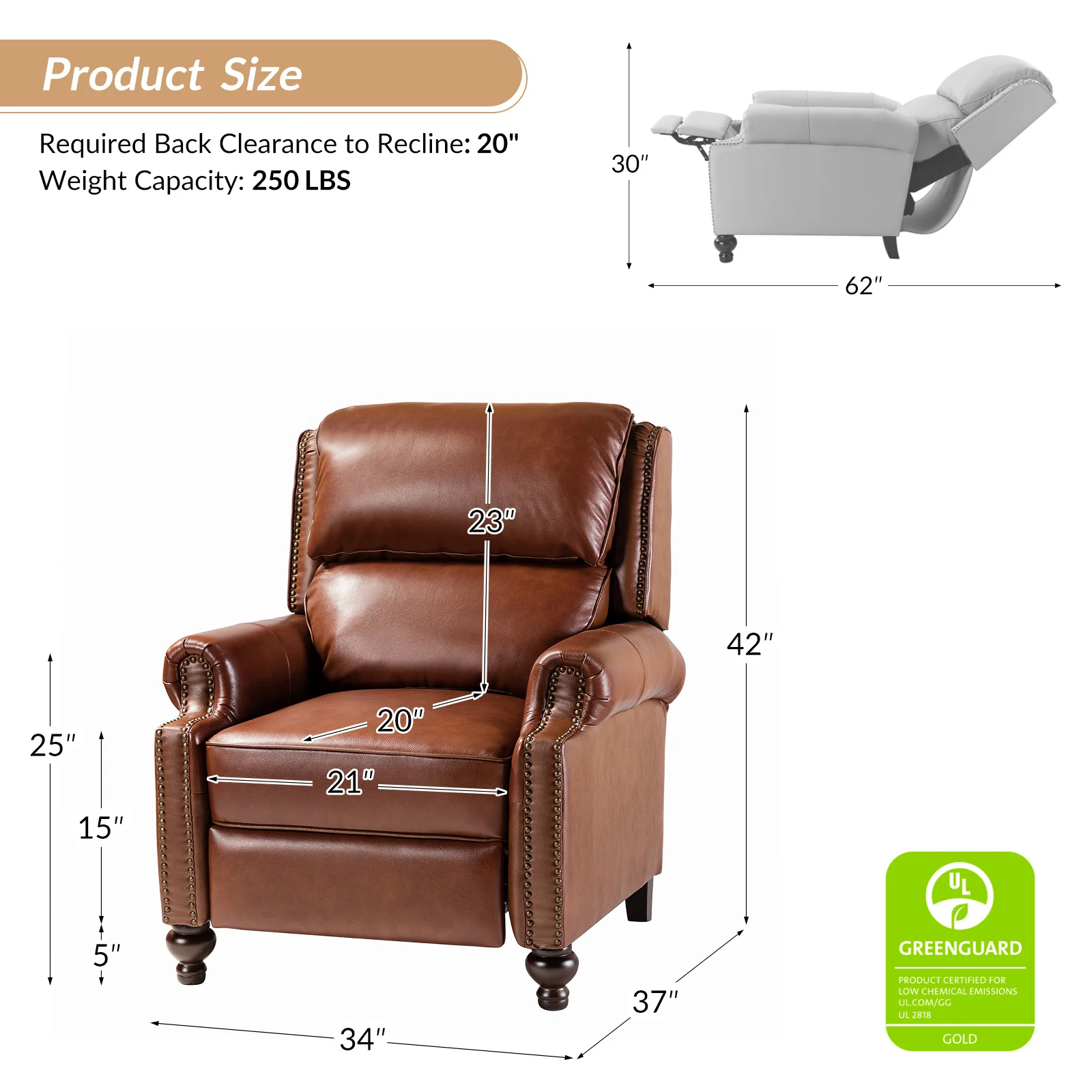 Consuela Mid-century Genuine Leather Recliner - Image 27