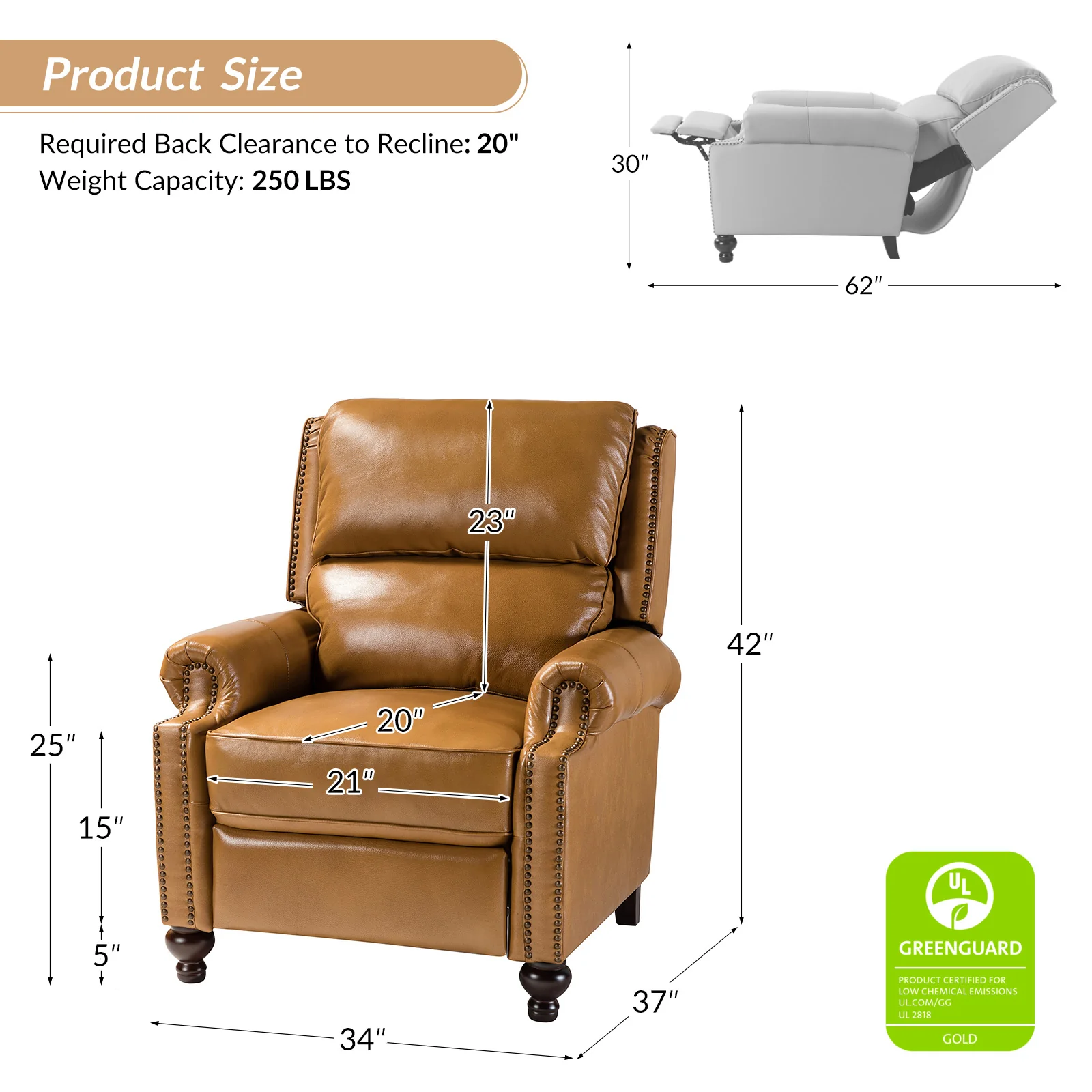 Consuela Mid-century Genuine Leather Recliner - Image 3