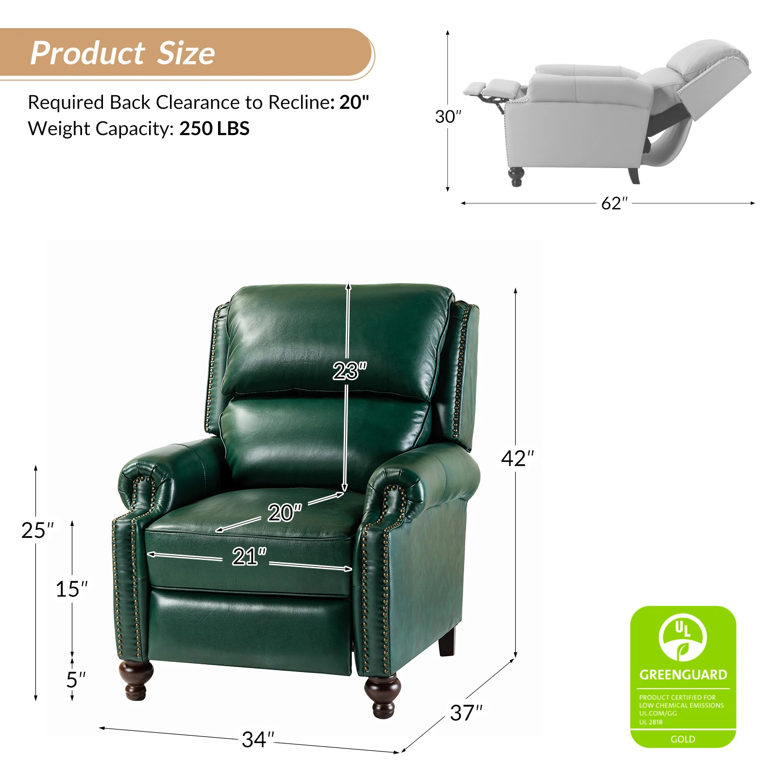 Consuela Mid-century Genuine Leather Recliner - Image 35
