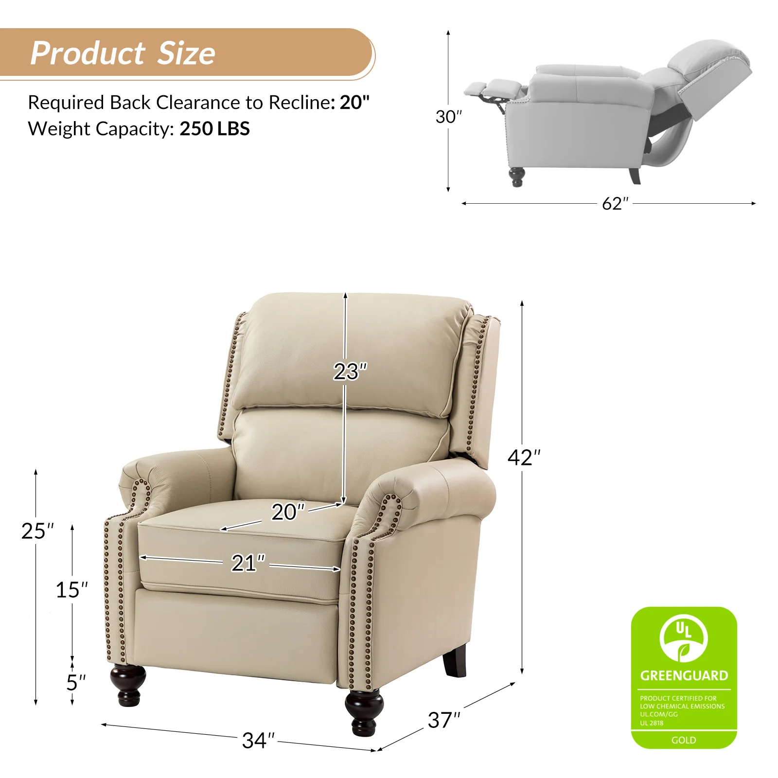 Consuela Mid-century Genuine Leather Recliner - Image 51