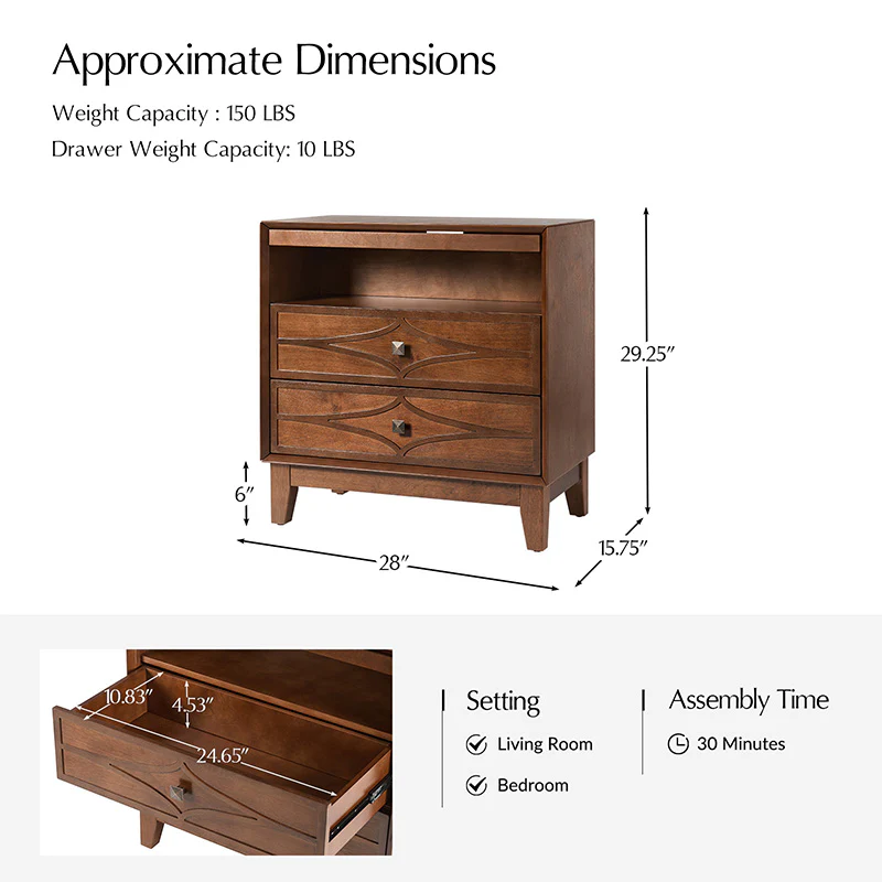 Josefa 3-Drawer End Table with Type-C and USB - Image 3