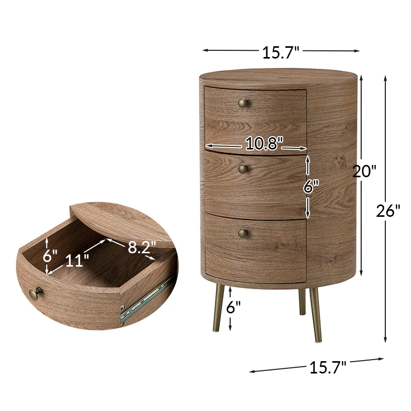 Etta 26" Tall Drum 3 - Drawer Round Boho End Table - Image 11