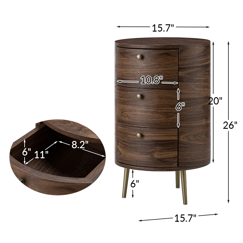 Etta 26" Tall Drum 3 - Drawer Round Boho End Table - Image 3