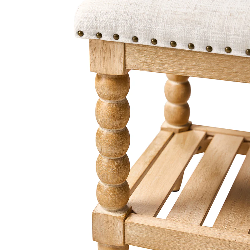 Felipa Farmhouse Rustic Wood Bench with Upholstered Seat and Storage Shelf - Image 23