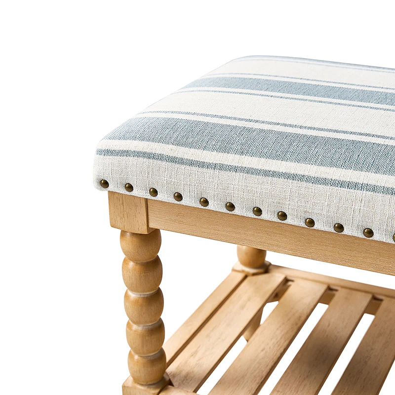 Felipa Farmhouse Rustic Wood Bench with Upholstered Seat and Storage Shelf - Image 6
