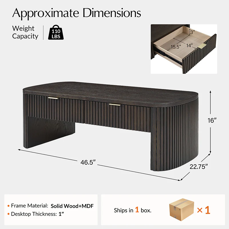 Filipo Modern Fluted Coffee Table with Drawers - Image 19