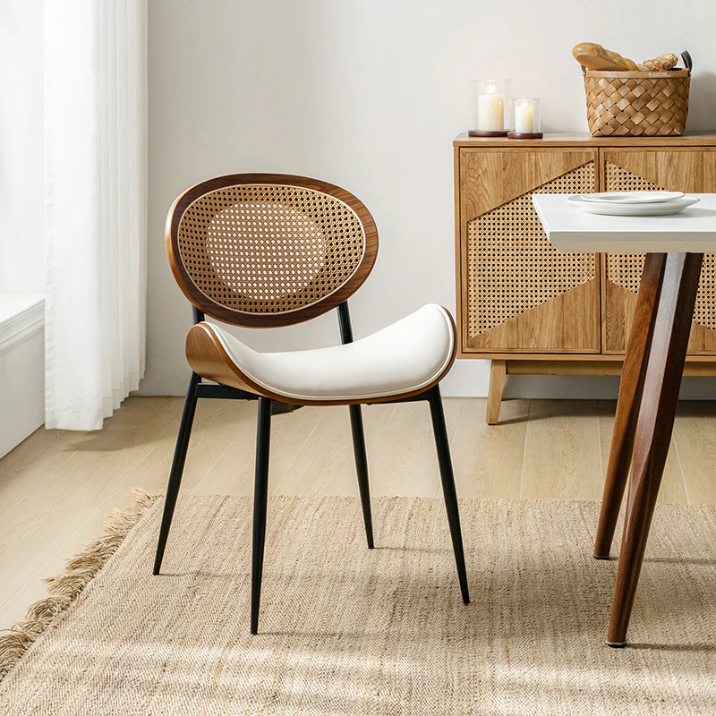 Flora Curved Wood Backrest Faux Leather Upholstery Cushion Dining Chair (Optional Types) - Image 12