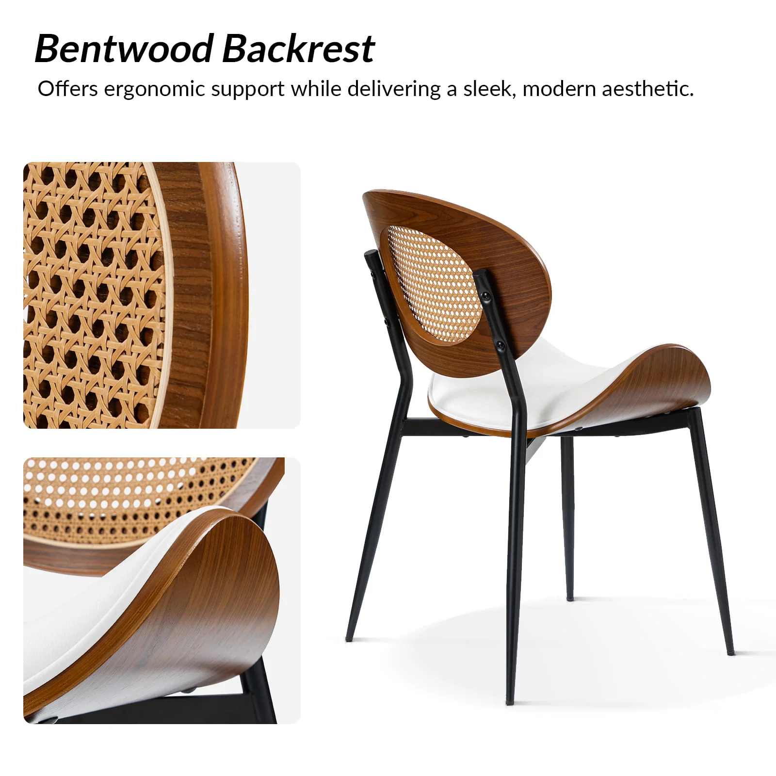 Flora Curved Wood Backrest Faux Leather Upholstery Cushion Dining Chair (Optional Types) - Image 19