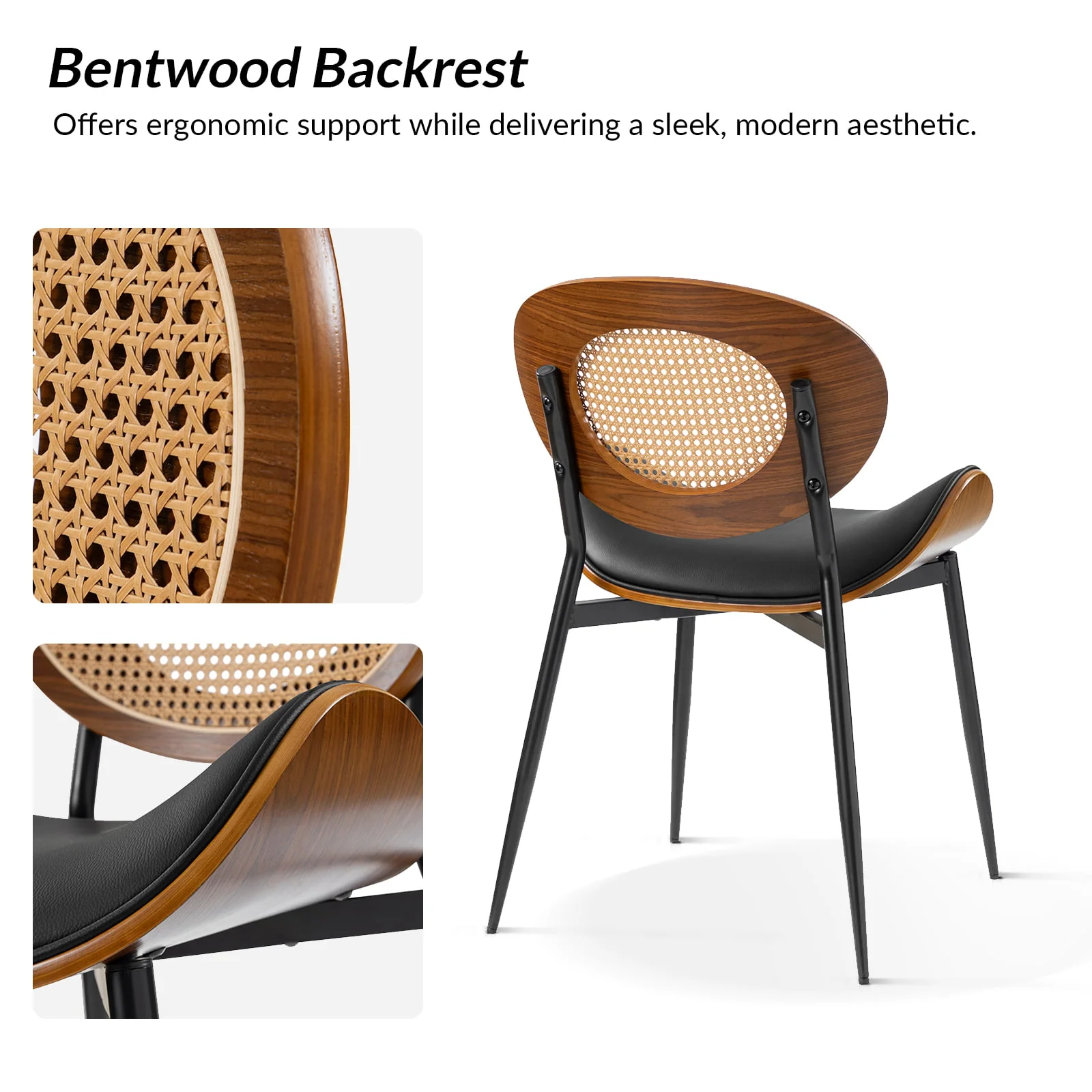 Flora Curved Wood Backrest Faux Leather Upholstery Cushion Dining Chair (Optional Types) - Image 30