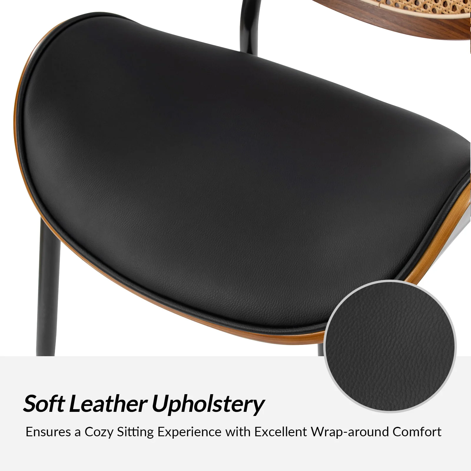 Flora Curved Wood Backrest Faux Leather Upholstery Cushion Dining Chair (Optional Types) - Image 31