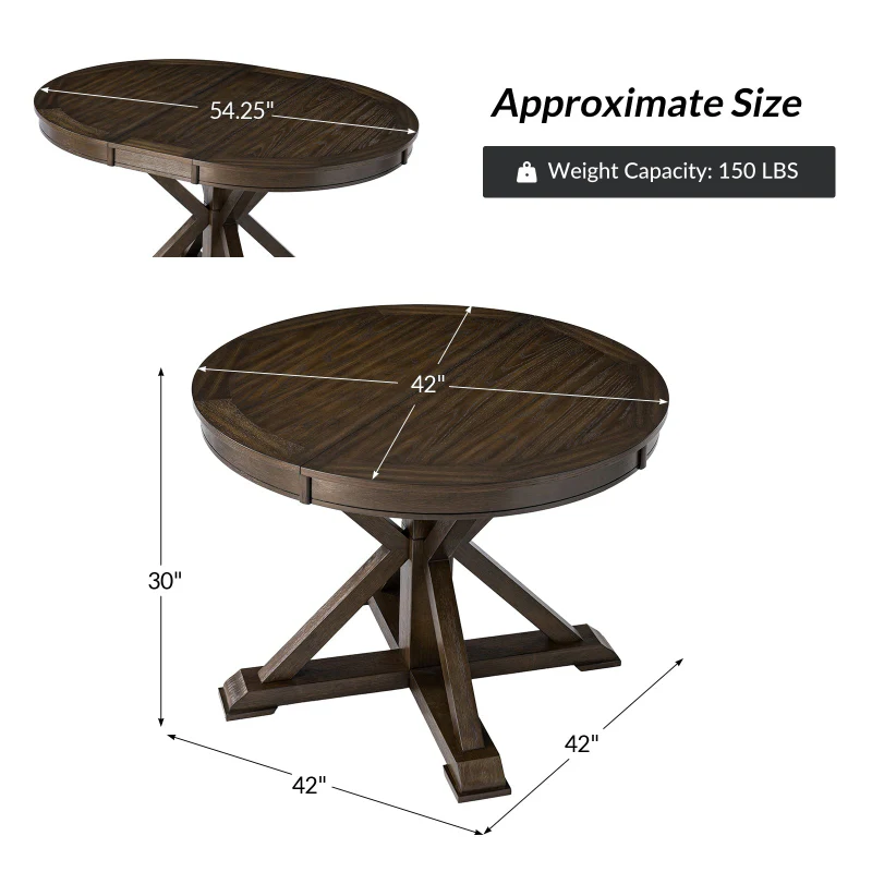 Gabriela Transitional Solid Wood Round Extension Dining Table with Hidden Leaf - Image 3