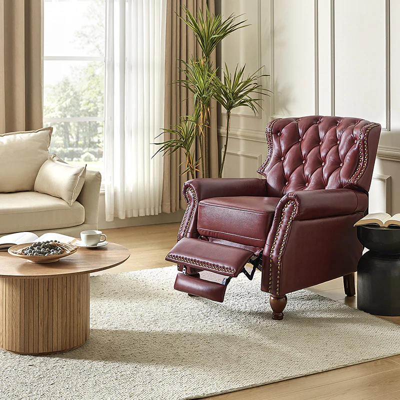 Gabrielle Genuine Leather Living Room Manual Recliner with Nailhead Trim - Image 10