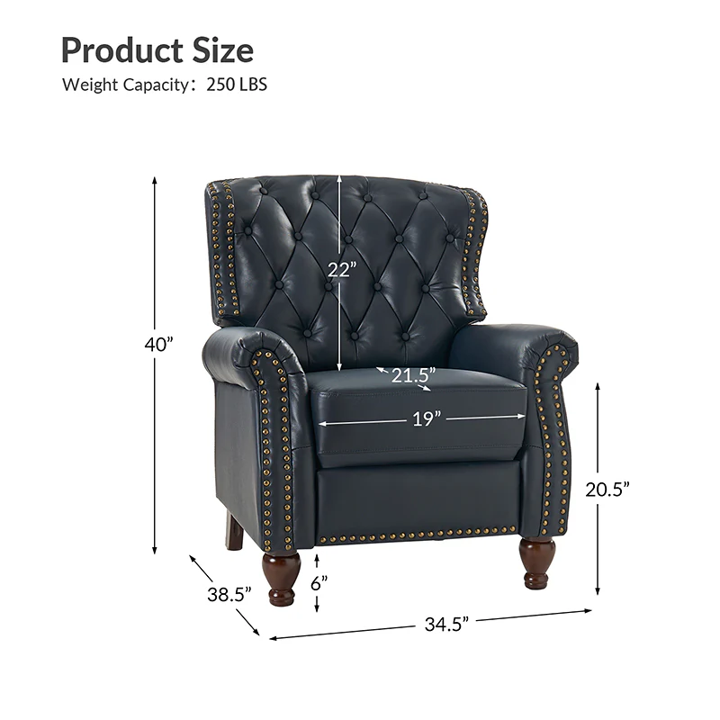 Gabrielle Genuine Leather Living Room Manual Recliner with Nailhead Trim - Image 3