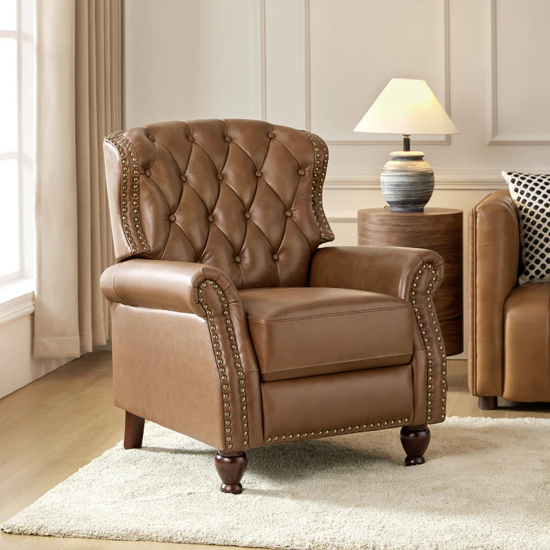 Gabrielle Genuine Leather Living Room Manual Recliner with Nailhead Trim - Image 34
