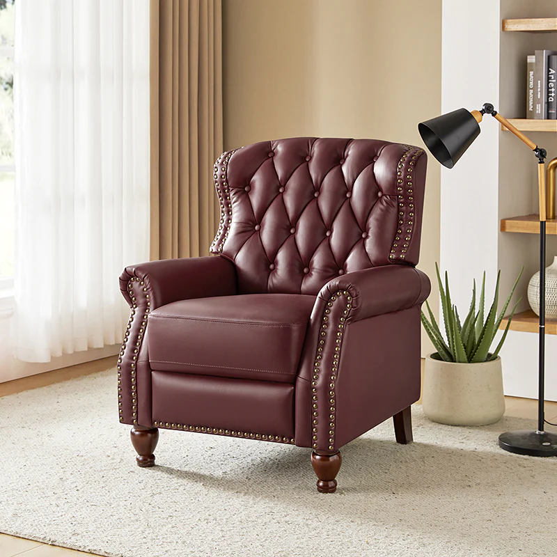 Gabrielle Genuine Leather Living Room Manual Recliner with Nailhead Trim - Image 9