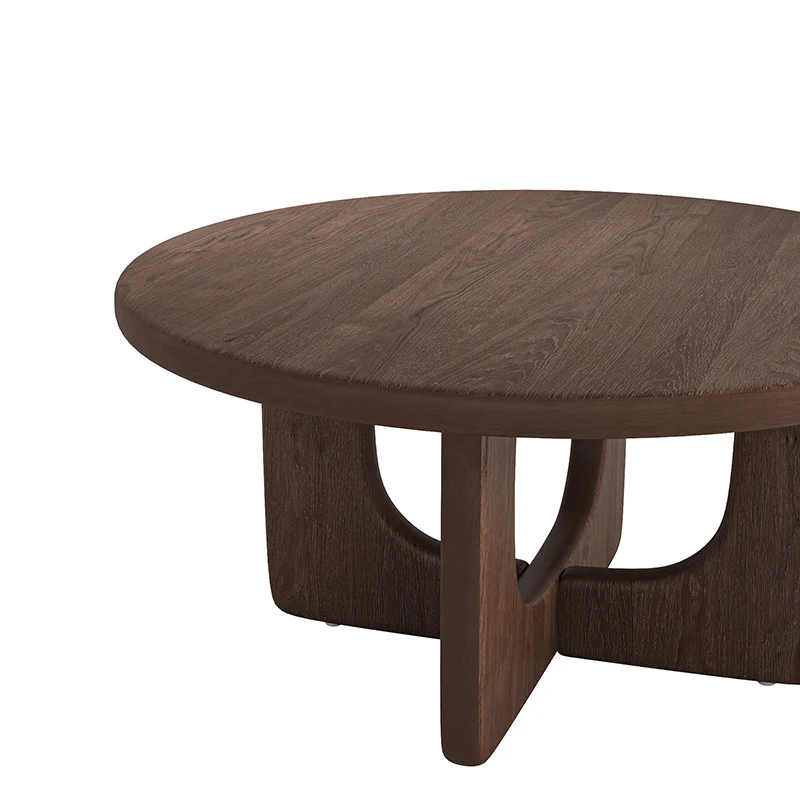 Gala Modern Round Coffee Table with Oak Veneer Top & Wood Legs - Image 15