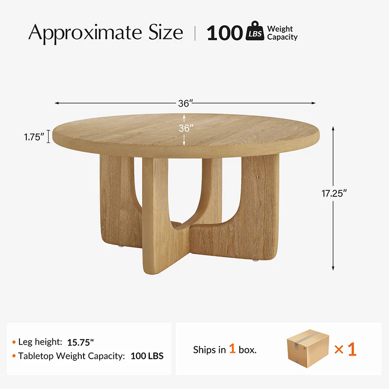 Gala Modern Round Coffee Table with Oak Veneer Top & Wood Legs - Image 3