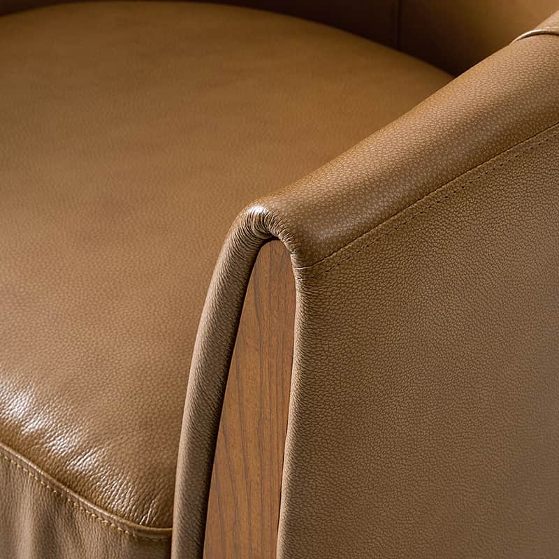 Clara Genuine Leather Swivel Barrel Chair With Solid Wood Base - Image 16