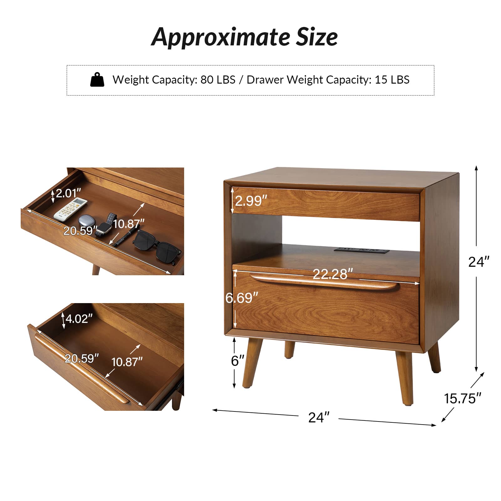 Giralda 2-Drawer Mid-century Modern End Table with Built-In Outlets(Optional Types) - Image 10