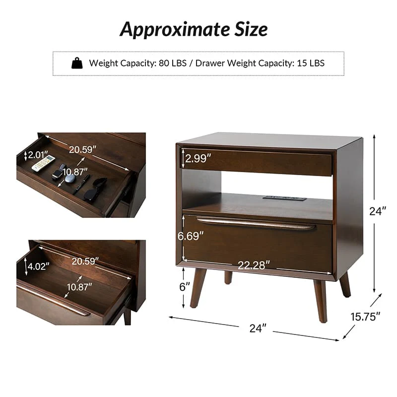 Giralda 2-Drawer Mid-century Modern End Table with Built-In Outlets(Optional Types) - Image 17